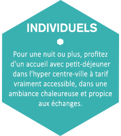 Pour une nuit ou plus, profitez d'un accueil avec petit-déjeuner dans l'hyper centre-ville à tarif vraiment accessible, dans une ambiance chaleureuse et propice aux échanges.